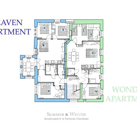 Family Luxury Wonder Heaven Apartment, 50m M Cassino Street, First - 3 Bedrooms&studio, Second - 2 Bedrooms&studio, Private Parking W Cenie, Summerwinter Brand * Zoppot