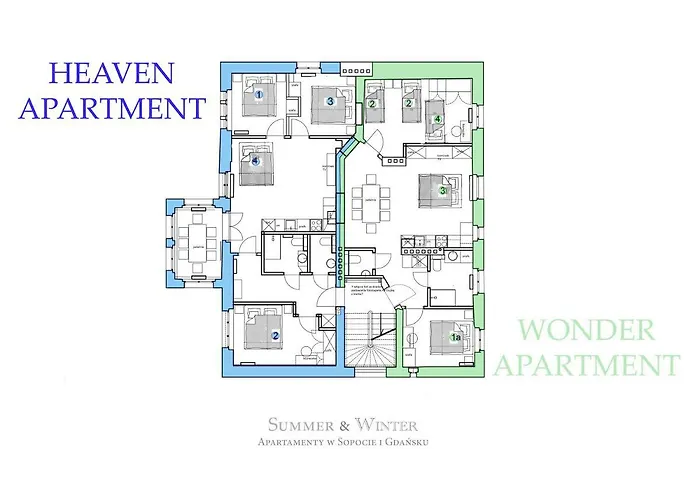 Family Luxury Wonder Heaven Apartment, 50m M Cassino Street, First - 3 Bedrooms&studio, Second - 2 Bedrooms&studio, Private Parking W Cenie, Summerwinter Brand * Sopot